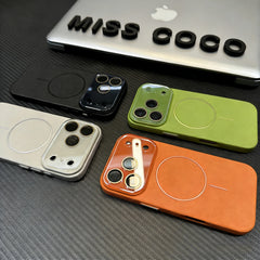 for Magsafe Case for iPhone 17 Air 15 16 14 13 Pro Max Natural Cowhide Lychee Leather Magnetic Protector Luxury Phone Back Cover