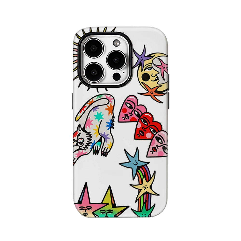 Personified Celestial Stickers IPhone17 Must-Haves Phone Case for IPhone 17 16 15 14 13 12 Pro Max Plus Double-layer Back Cover