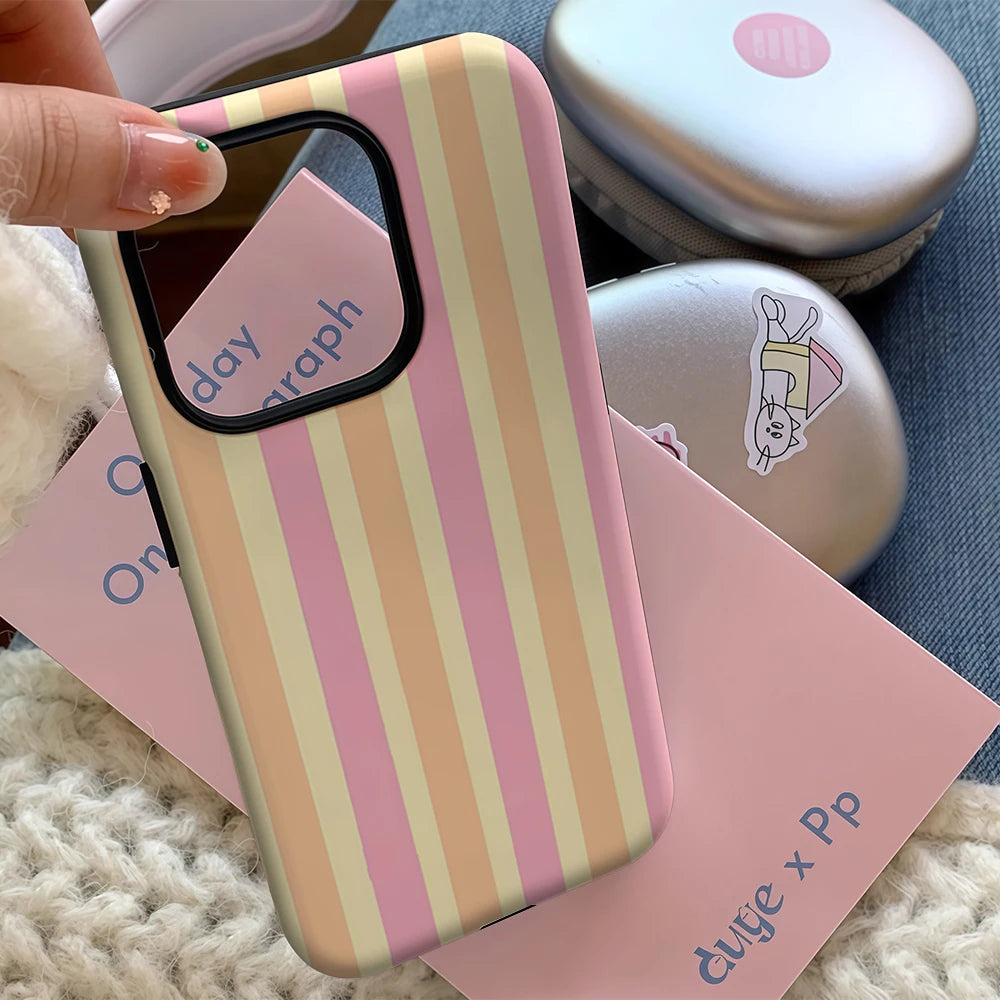 Blush & Peach Yellow Vertical Stripes IPhone17 Must-Haves Phone Case for IPhone 17 16 15 14 Pro Max Plus Double-layer Back Cover