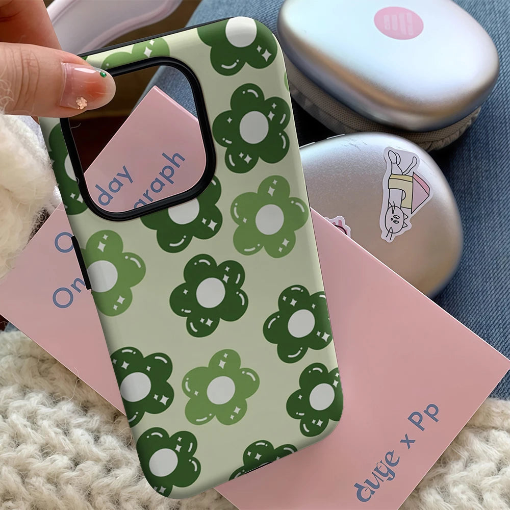 Retro Green Flower IPhone17 Must-Haves Phone Case for IPhone 17 16 15 14 13 12 Pro Max Plus Double-layer Back Cover