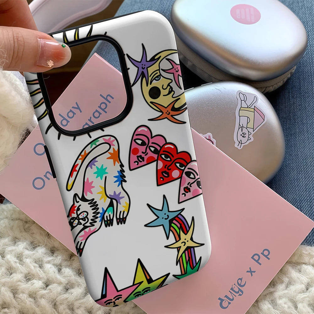 Personified Celestial Stickers IPhone17 Must-Haves Phone Case for IPhone 17 16 15 14 13 12 Pro Max Plus Double-layer Back Cover