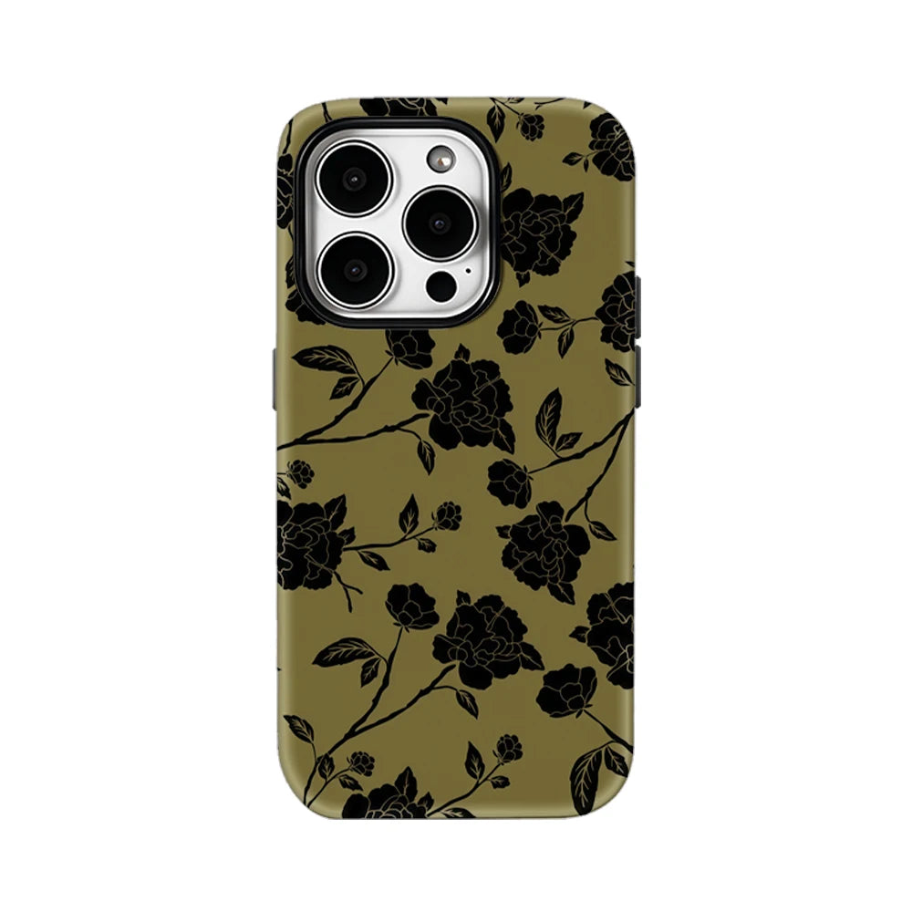 Black Floral on Olive IPhone17 Must-Haves Phone Case for IPhone 17 16 15 14 13 12 11 Pro Max Plus Double-layer Back Cover